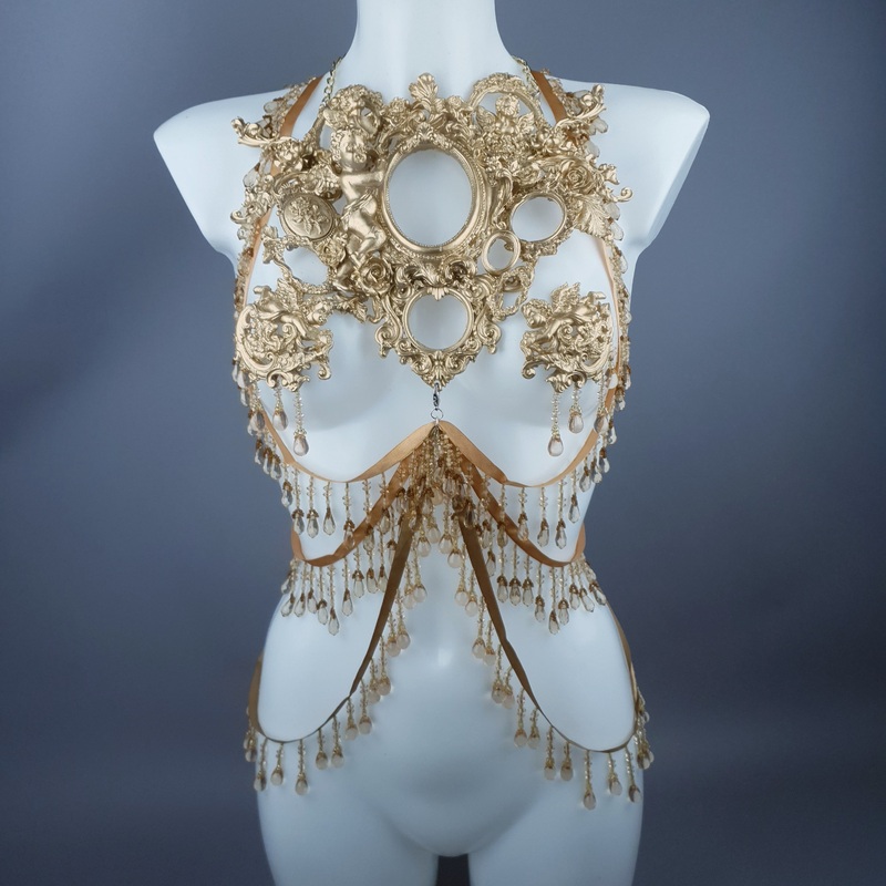 Celeste Gold Filigree & Beading Jewellery Harness with Nipple Pasties
