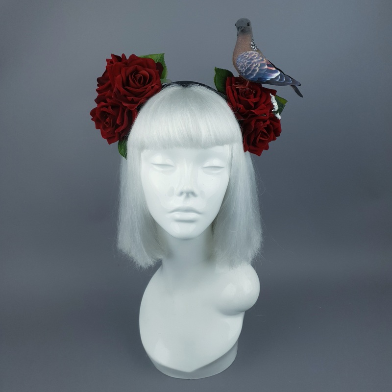 Dagnabbit! Whimsical Pigeon Poop & Red Roses Headband