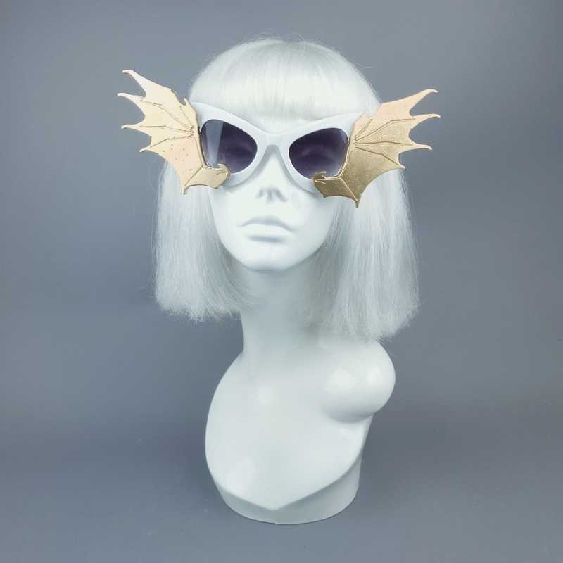 Devour Gold & White Bat Wing Catseye Sunglasses