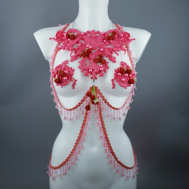 Framboise Raspberry, Unicorn & Pearl Pink Harness Body Jewellery & Pasties.