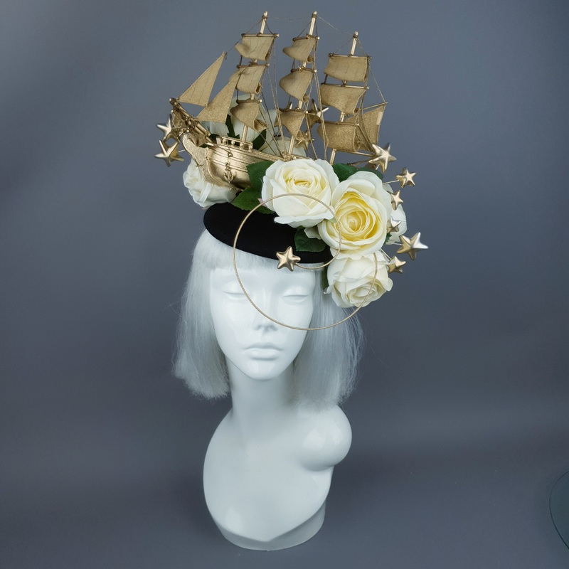 Grace O'Malley Gold Ship, Stars & Ivory Roses Headdress