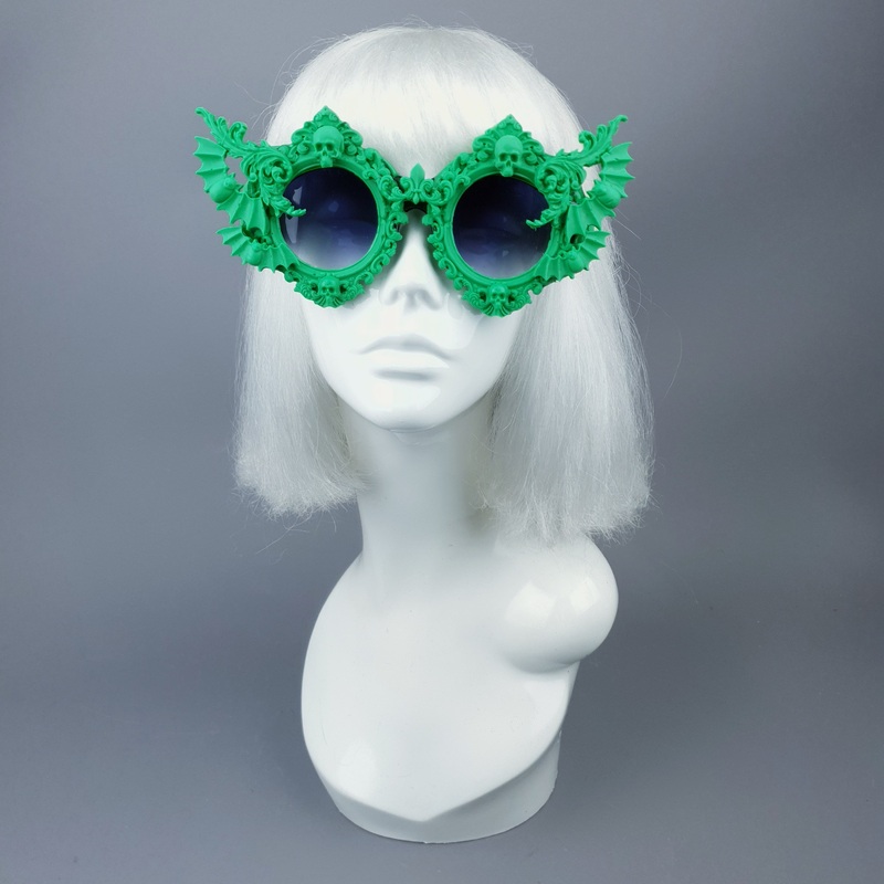 Green Eyed Monster Skull, Bat & Filigree Sunglasses