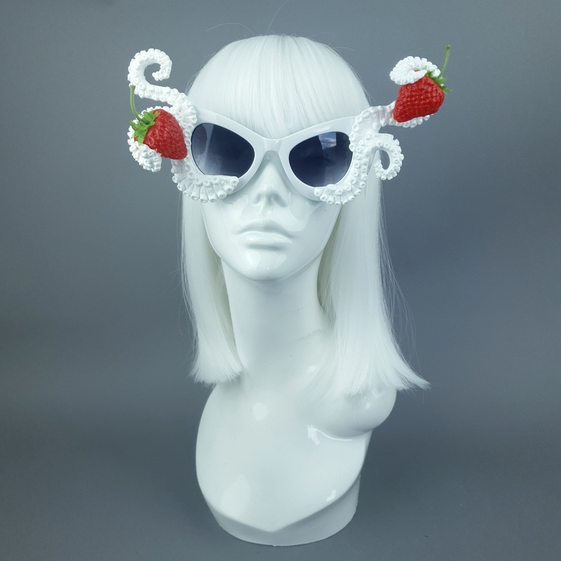 Ursula White Octopus Kraken Tentacle with Strawberries Sunglasses