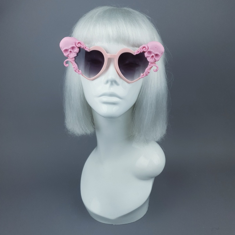 Zusa Pink Skull Filigree Heart Shaped Sunglasses