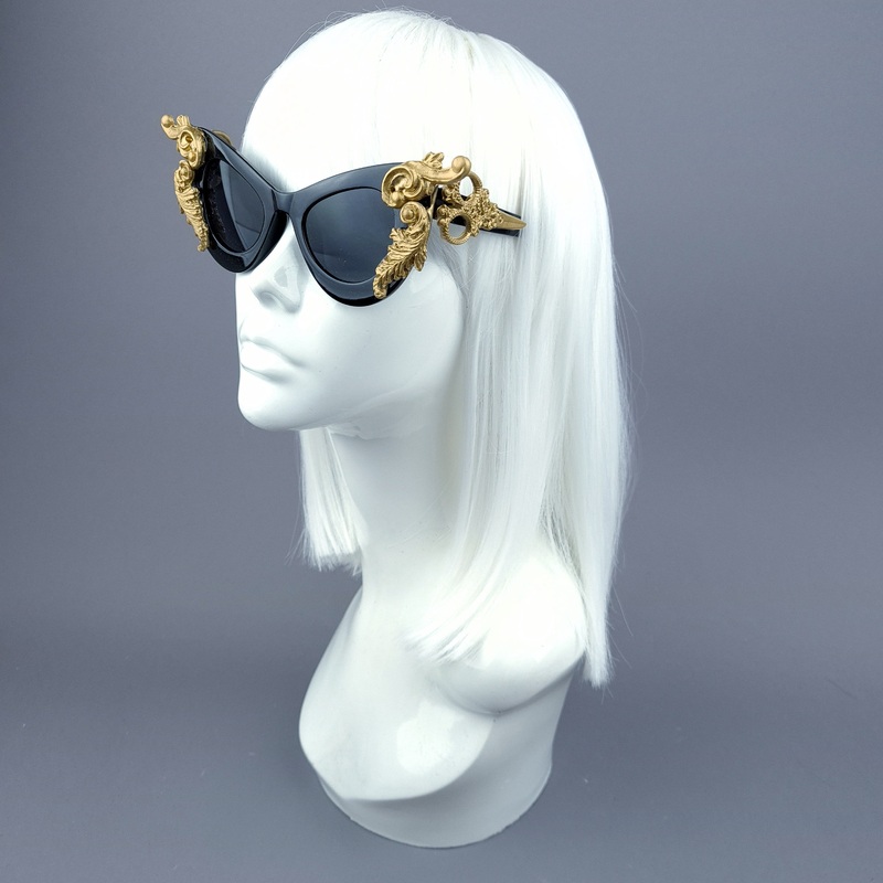 Amara Black & Gold Filigree & Scissors Sunglasses