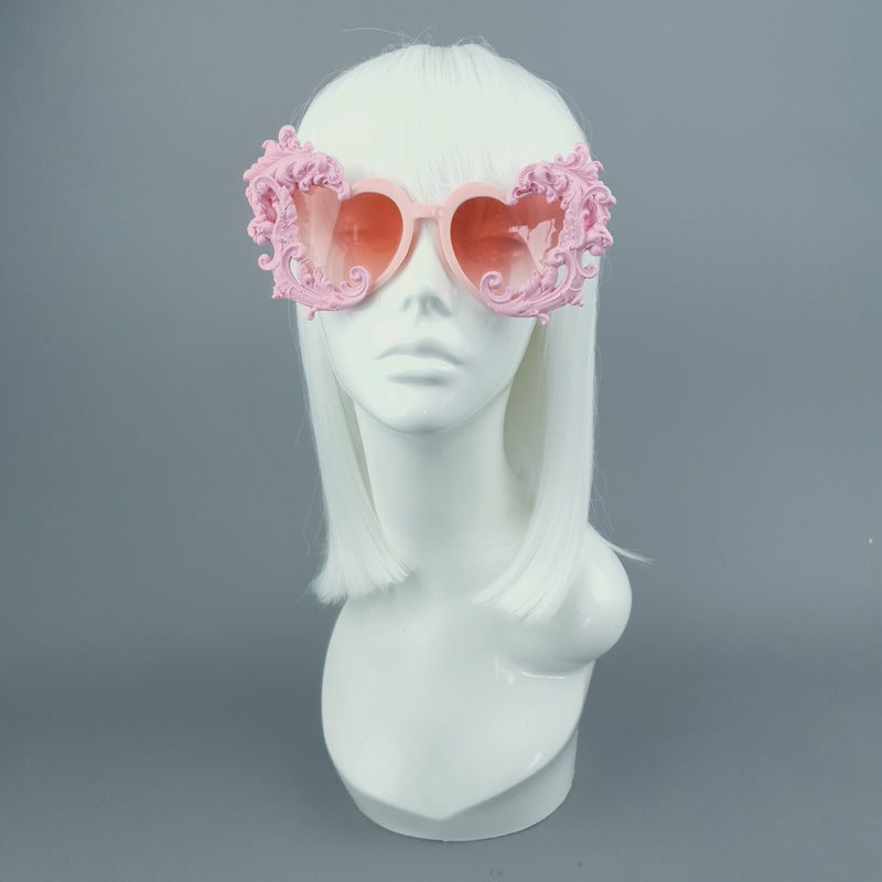 Anzu Pastel Pink Filigree Heart Shaped Sunglasses