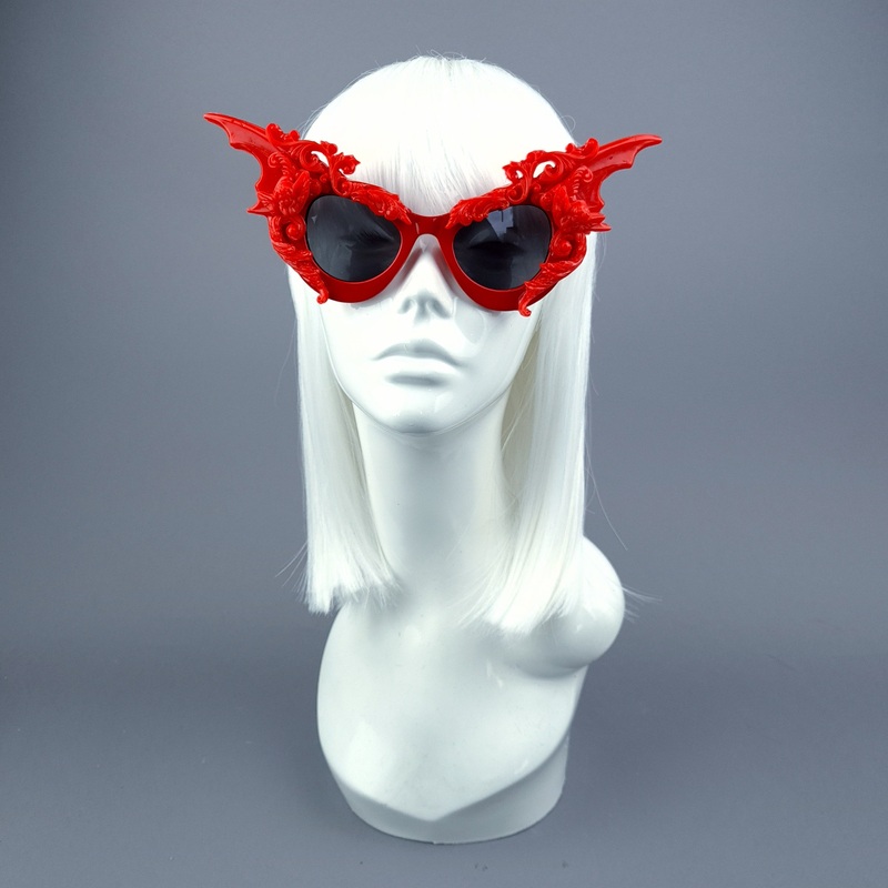 Bathory Red Filigree Ornate Bat Wing & Cherub  Sunglasses