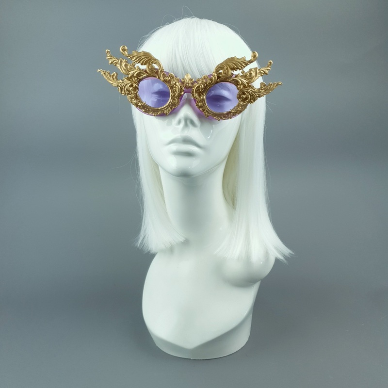 Bizar Gold Filigree Purple Lenses Sunglasses