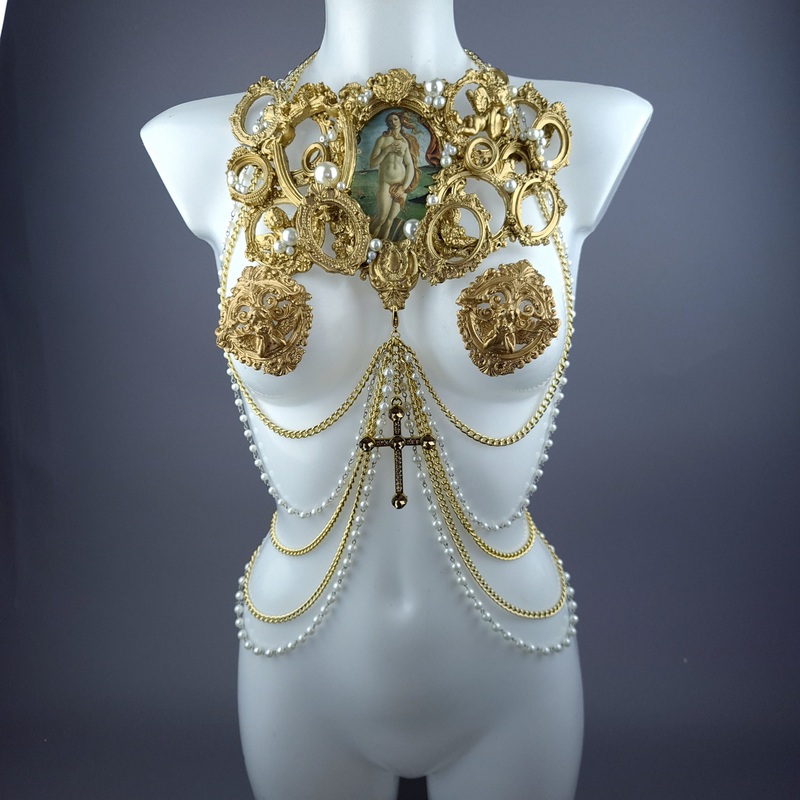 Botticelli Pearl & Gold Frames Harness Body Jewellery & Pasties