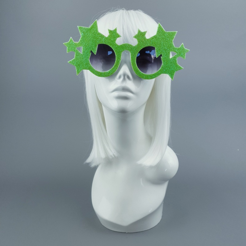 Bright Star Neon Green Glitter Stars Sunglasses