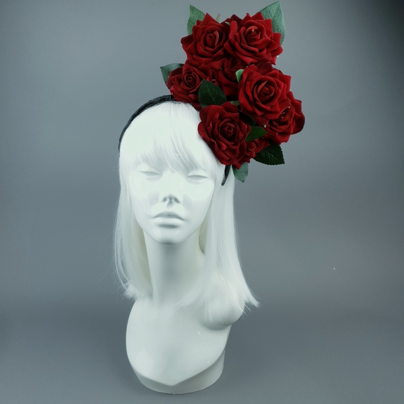 Dusk Red Rose & Filigree Fascinator Hat Headdress