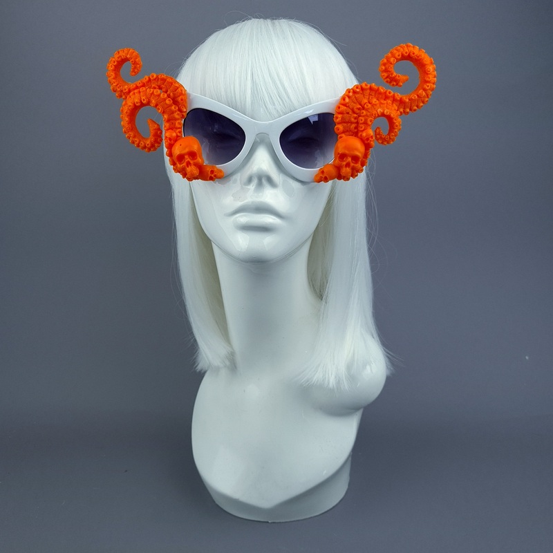 Eerie Orange Skulls Kraken Tentacles Sunglasses