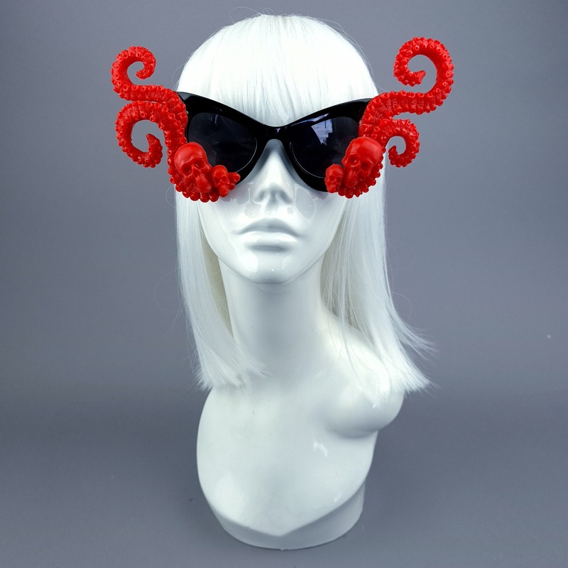 Eerie Red Skulls Kraken Tentacles Sunglasses