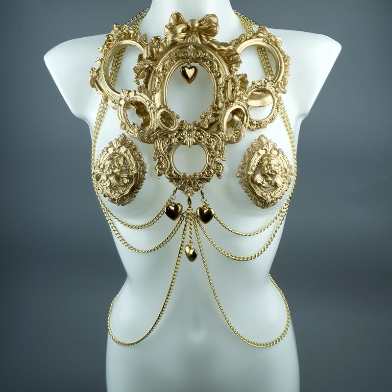 Framed Gold Frames & Hearts Harness Body Jewellery & Pasties.