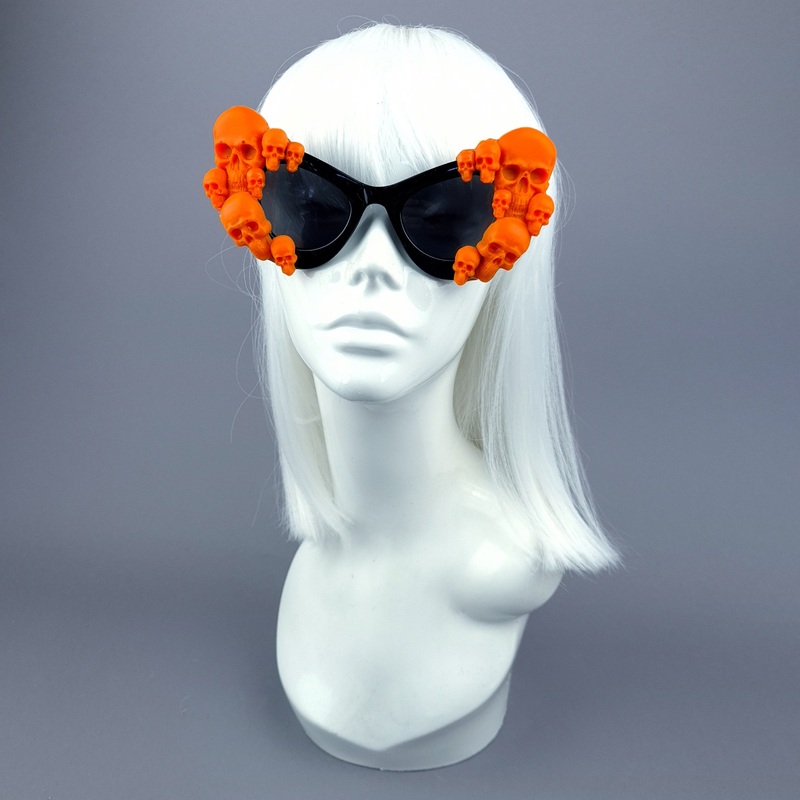 Ghoul Orange Skulls Black Cateye Sunglasses