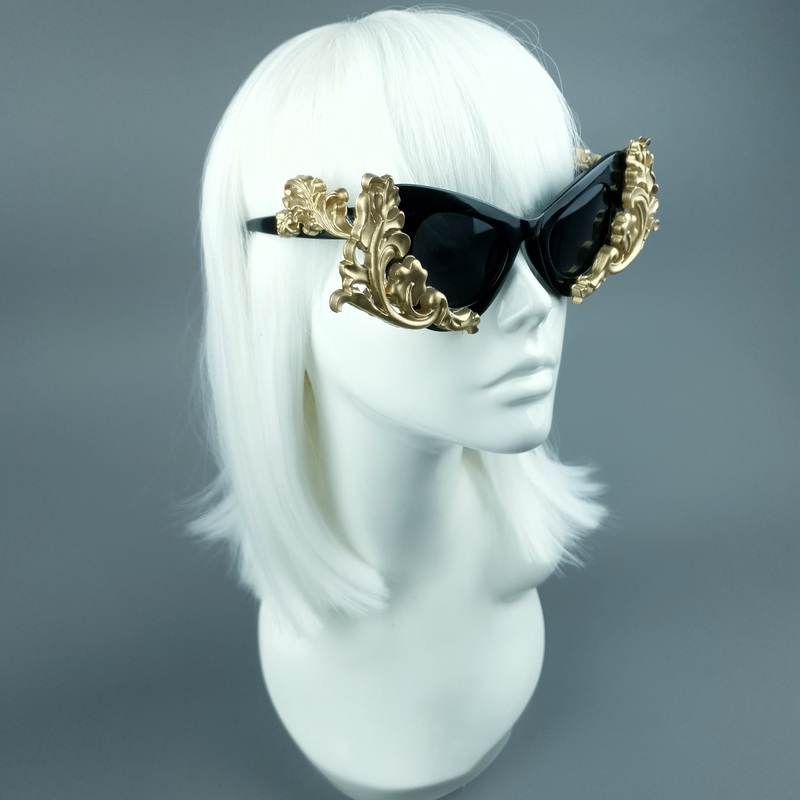 Jezebeth Black & Gold Filigree Sunglasses