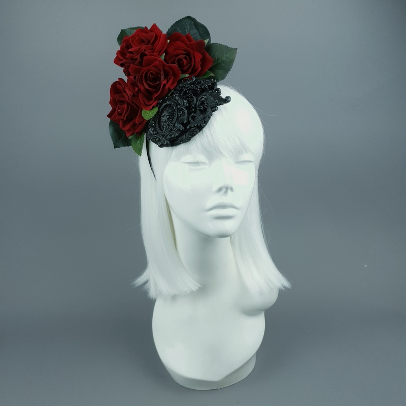 Spell Red Rose & Filigree Fascinator Hat Headdress