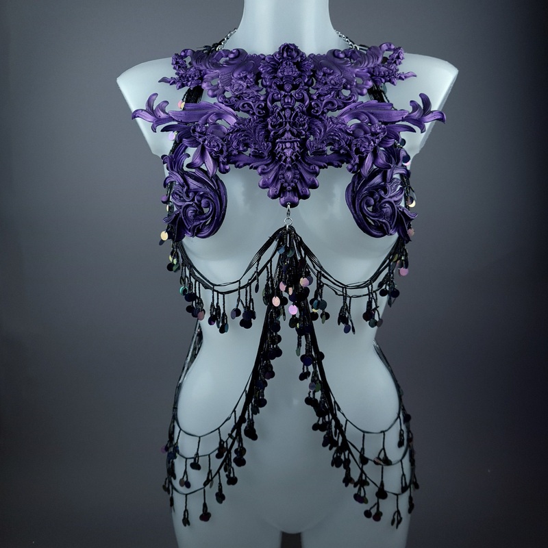 Alcina Purple Filigree Harness Body Jewellery & Pasties.