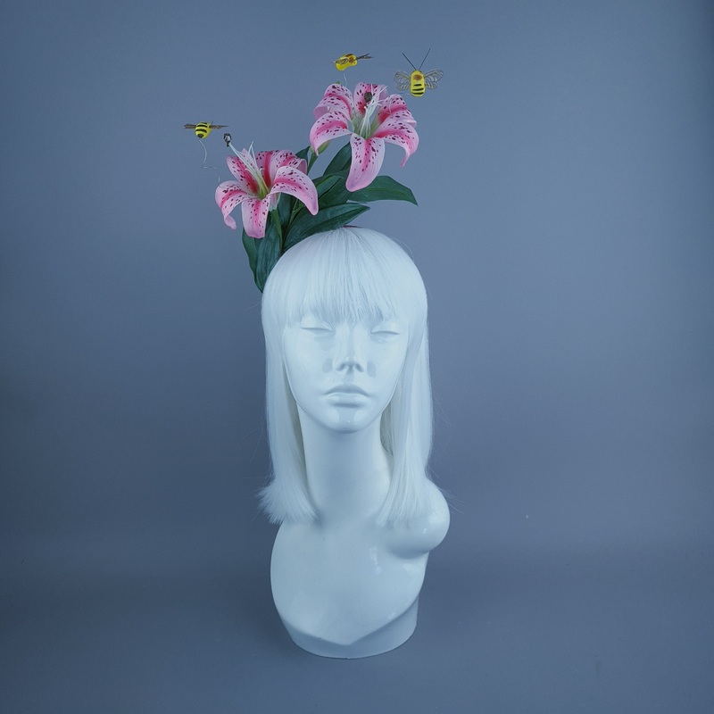 Ambrosia Bright Pink Lily & Bees Headdress