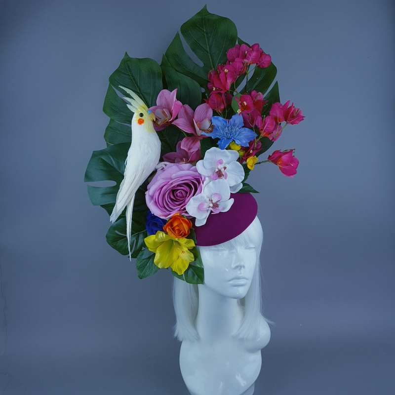 Arcelia Colourful Flower & Tropical Leaf Fascinator Hat
