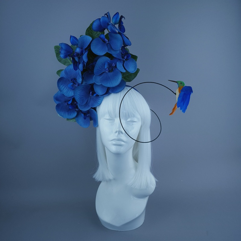 Aria Navy Blue Orchid & Hummingbird Headdress