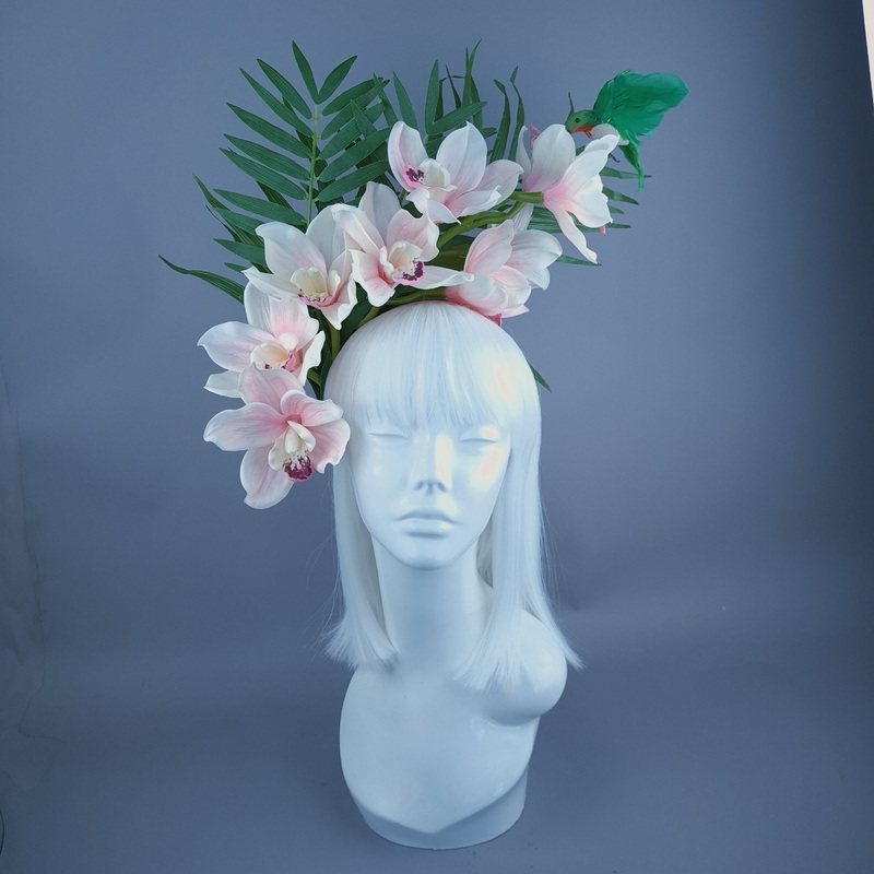 Calida Pale Ivory Pink Orchid & Hummingbird Headdress