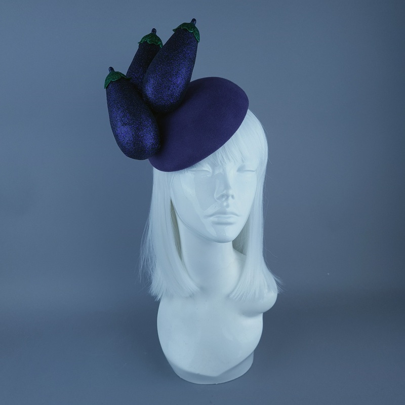 Dbauche Glitter Aubergine Eggplant Vegetable Food Fascinator Hat