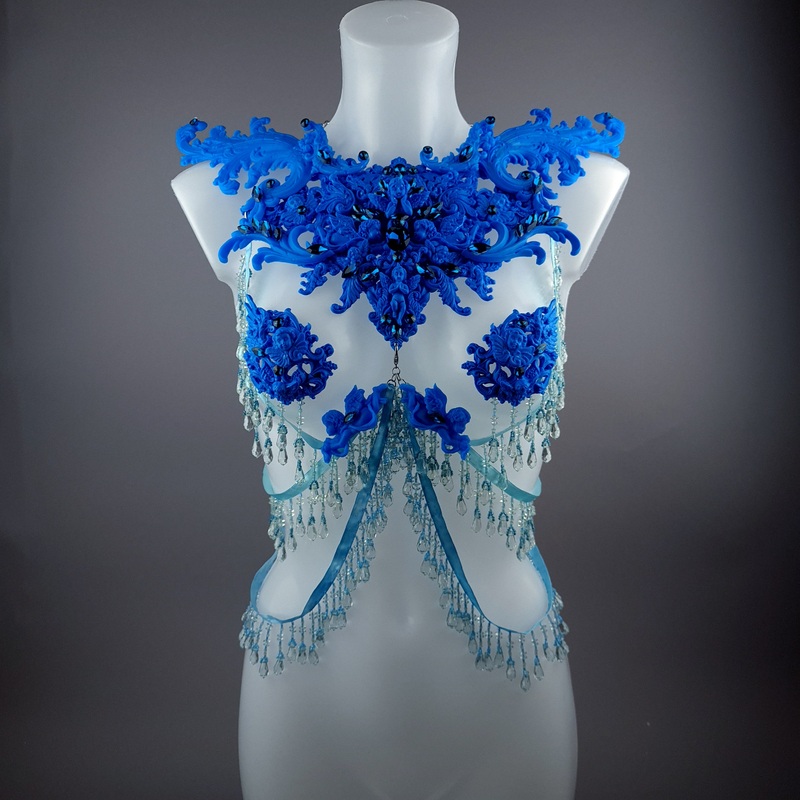 De Hyacintho Blue Filigree Nipple Pasties & Beading Body Jewellery