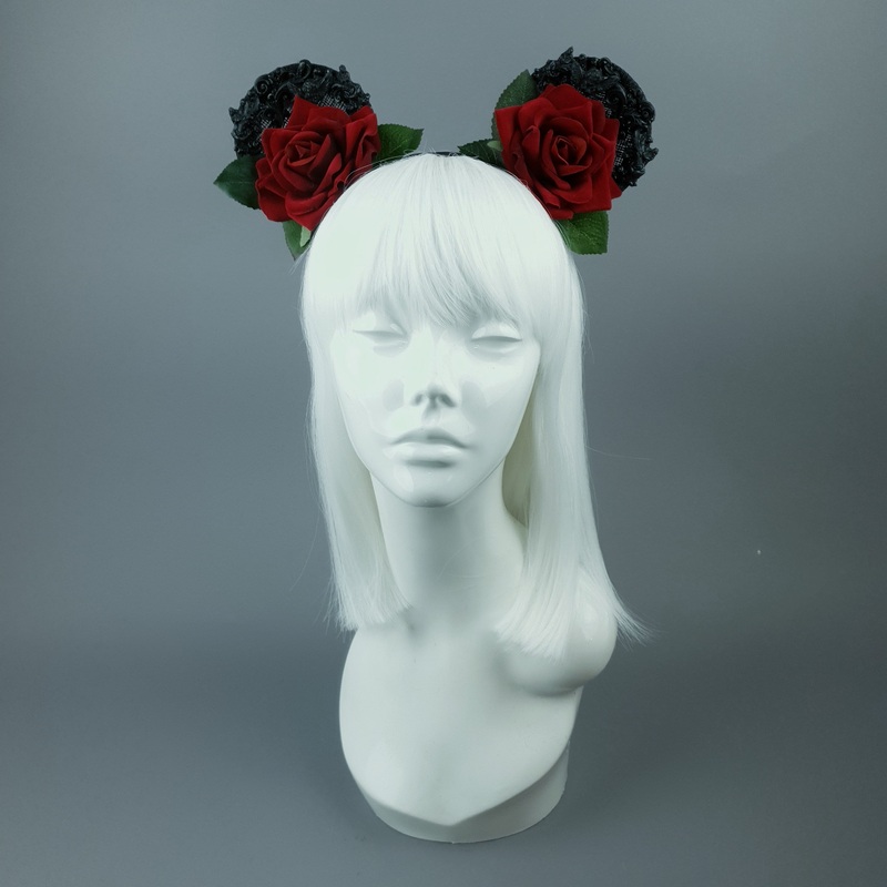 Dead Cute Red Rose & Filigree Ears Headdress