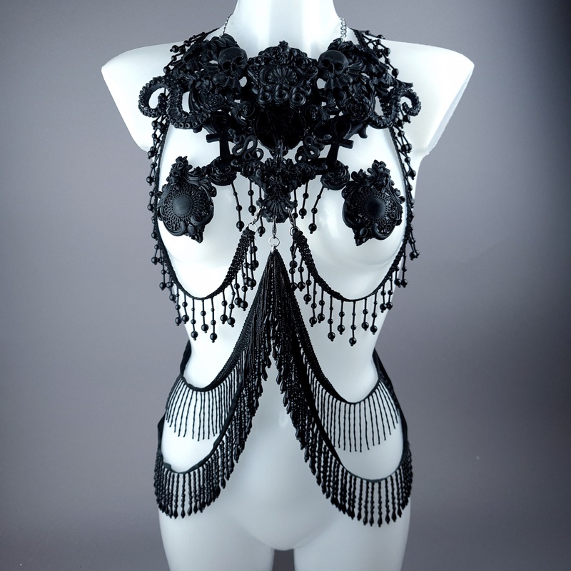 Devil in Disguise Black Filigree Harness Body Jewellery & Pasties.