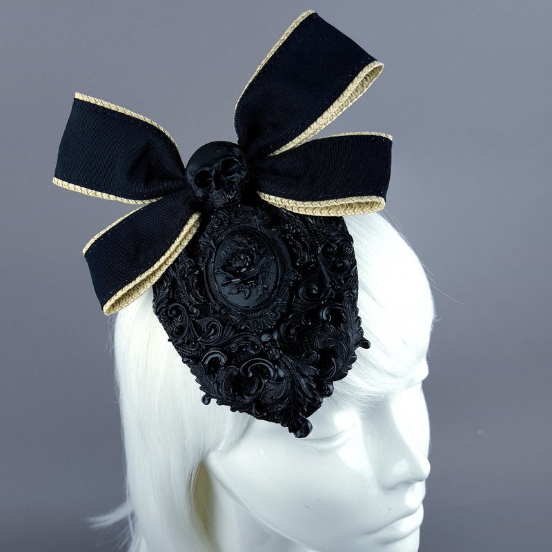 Dorian Black Bow & Filigree Fascinator