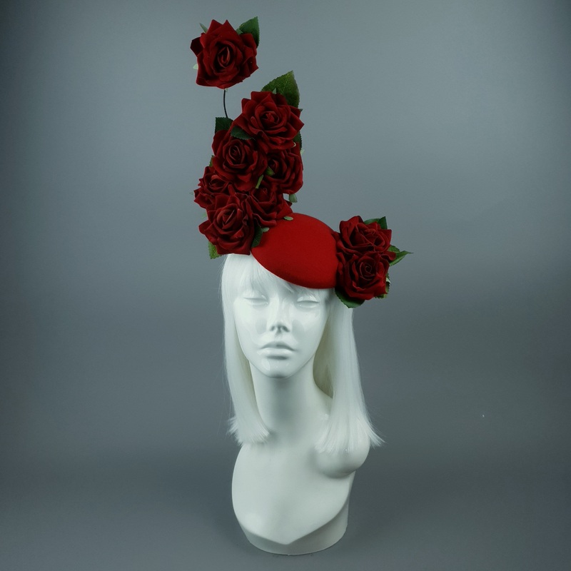HellsBelle Red Rose & Filigree Fascinator Hat Headdress