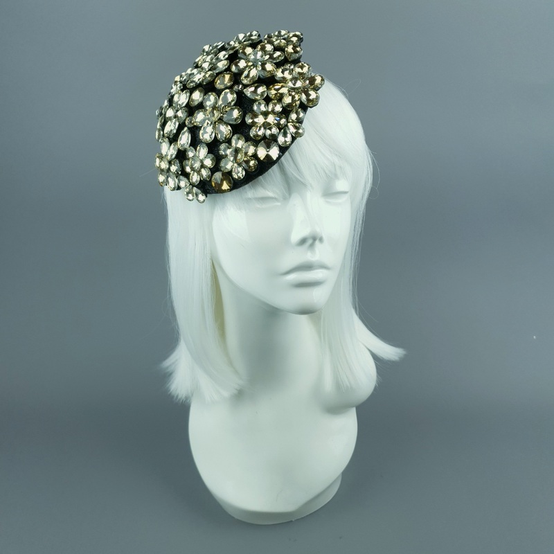 Hepburn Black & Gold Vintage Inspired Jewel Fascinator Hat