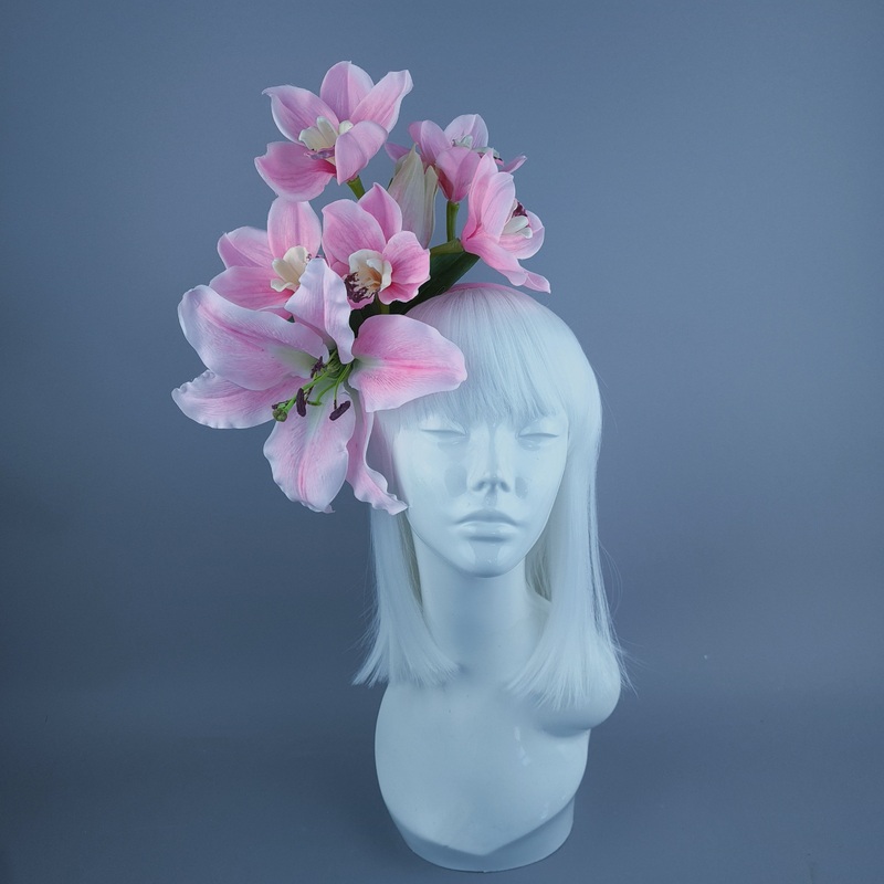 Hera Pink Lily & Orchid Flower Headdress