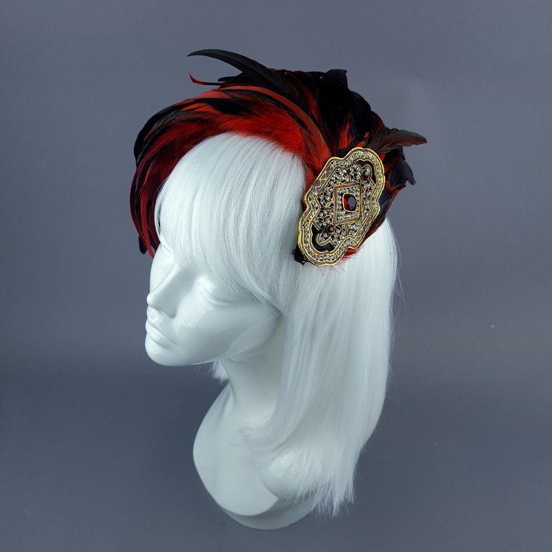 Hope Vintage Inspired Red Feather & Jewel Fascinator