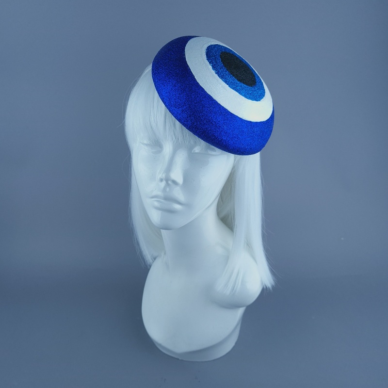 Kem Gz Blue Glitter Evil Eye Fascinator Hat