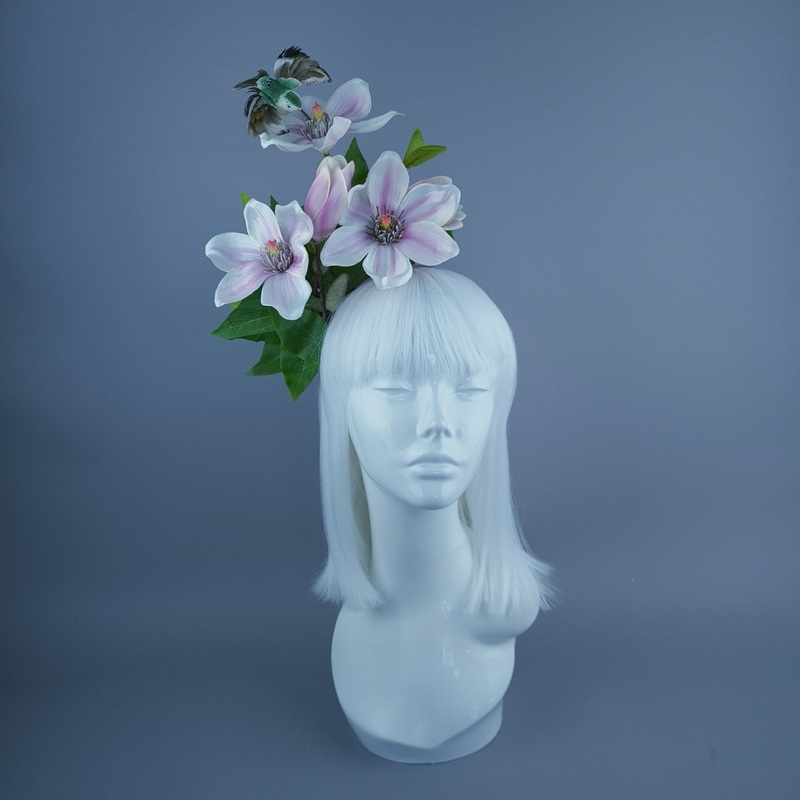 Mari Pink Flowers & Hummingbird Headdress