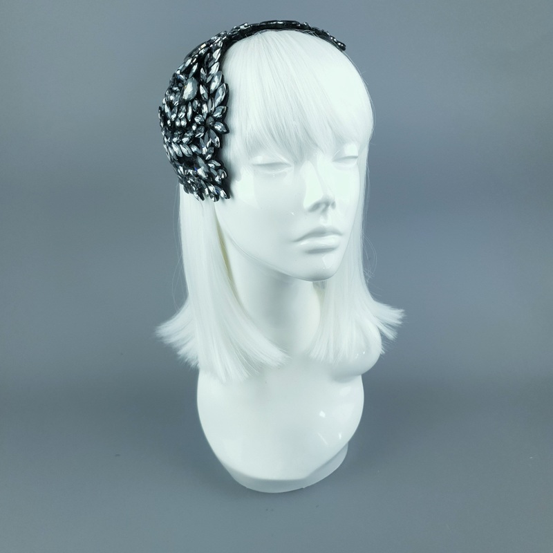 Monroe Black Grey Vintage Inspired Jewel Fascinator Hat