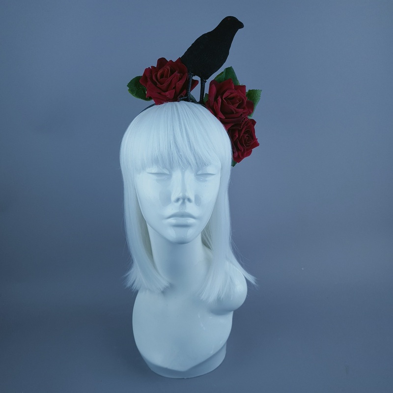 One For Sorrow Crow & Red Rose Headdress