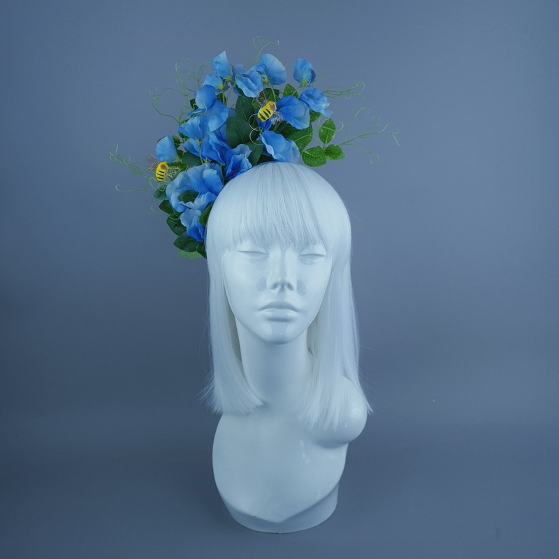 Rainn Blue Gingham, Sweet Peas & Bees Headdress