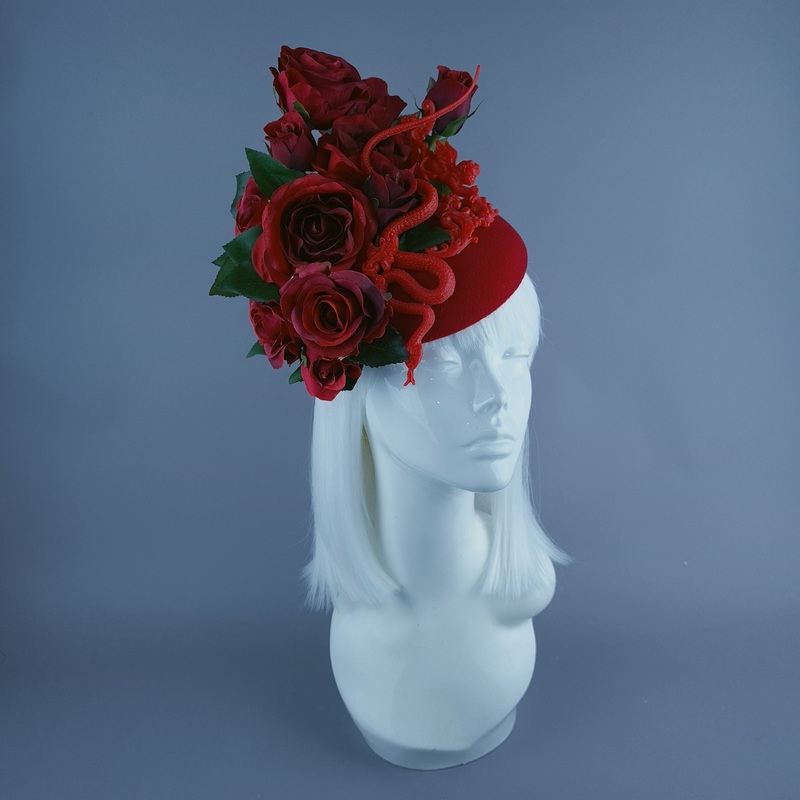 Rhodanthe Red Rose, Snake & Filigree Fascinator Hat