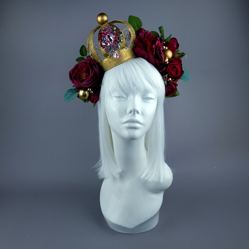 Teuer Deep Pink Rose & Crown Headdress