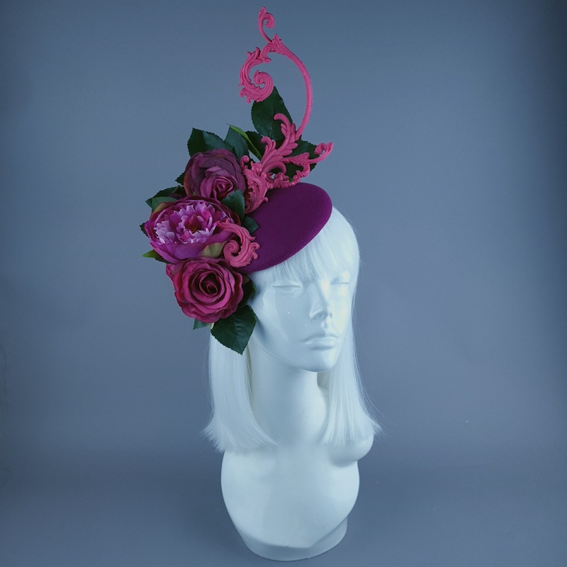 Urania Pink Rose, Cherub & Filigree Fascinator Hat