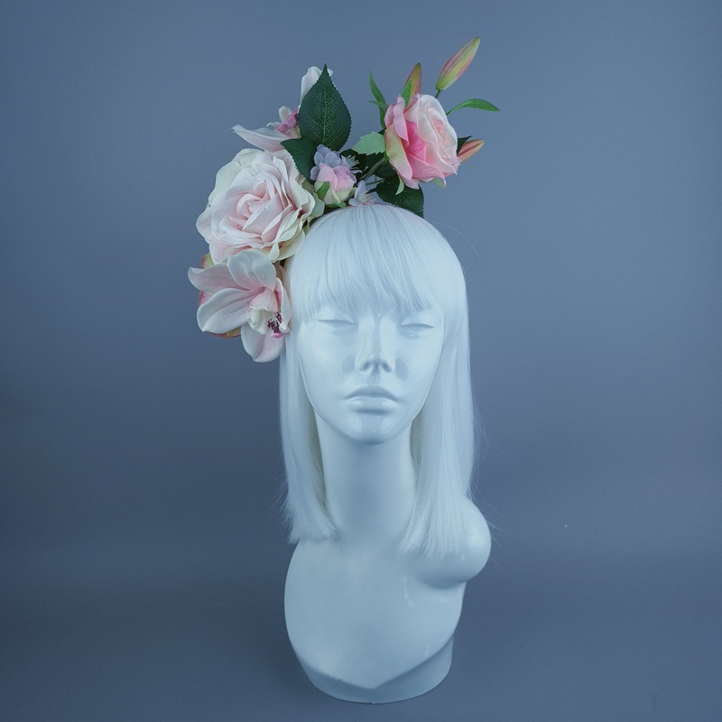 Urva Pink/Coral Rose & Flower Headdress