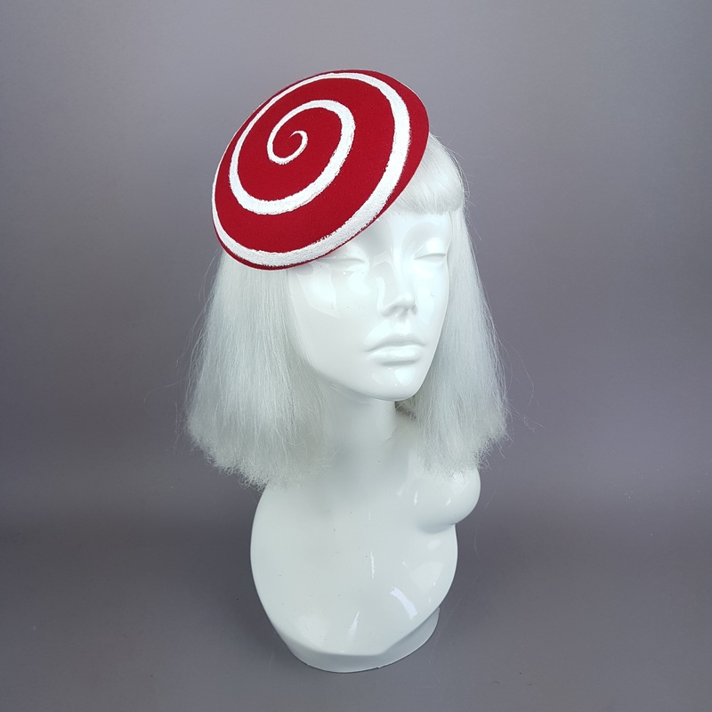 Vertigo White and Red Glitter Swirl Fascinator Hat