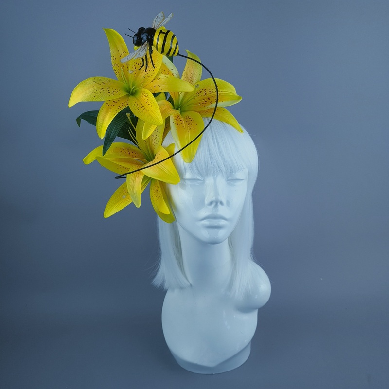 Zella Bright Yellow Lily & Bee Headdress