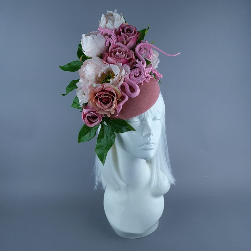 Zia Pink Rose, Snake & Filigree Fascinator Hat