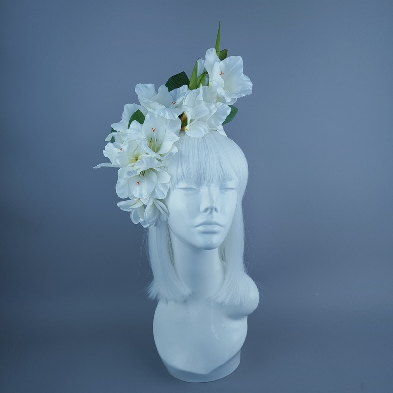 Zuri White Gladioli & Frangipani Headdress
