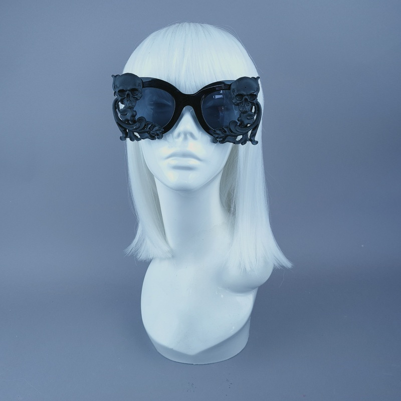 Araysh Black Filigree Skull Unisex Square Sunglasses