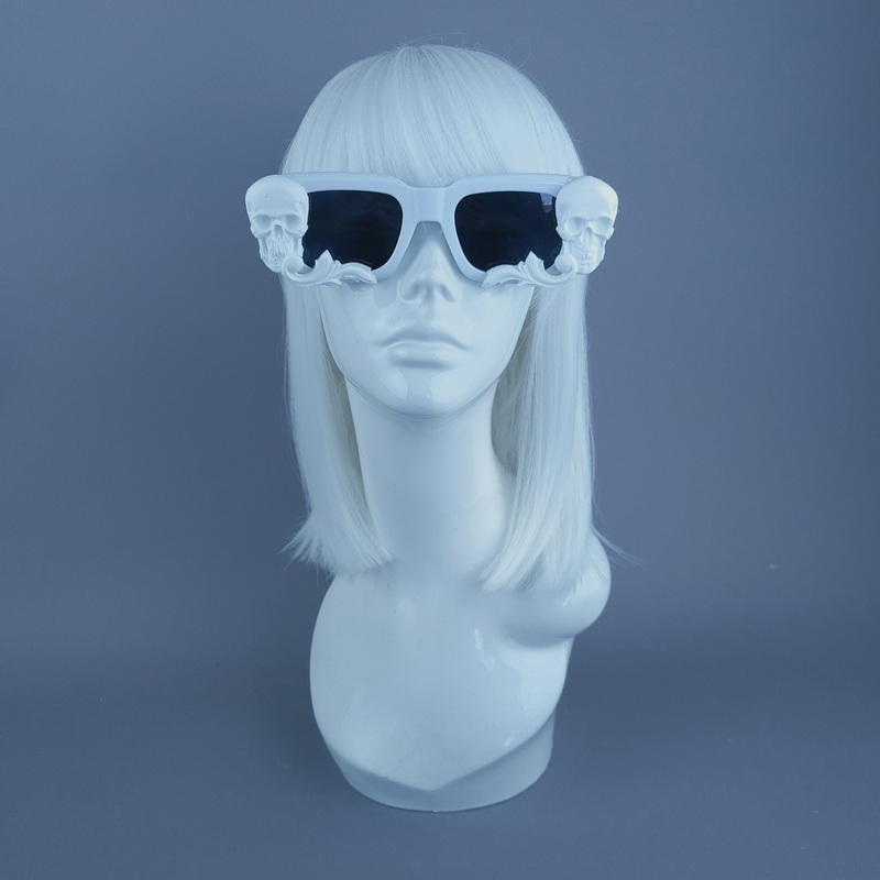 Auberon White Skull Filigree Unisex Square Sunglasses